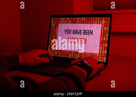 Hacker attack on Computer. Warning text on PC You have been hacked Stock Photo