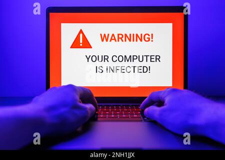 Hacker attack on Computer. Warning text on PC You have been hacked Stock Photo