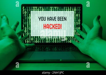 Hacker attack on Computer. Warning text on PC You have been hacked Stock Photo