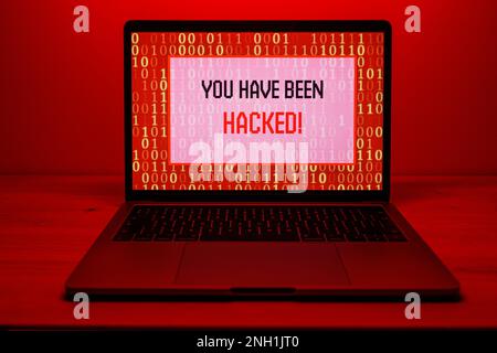 Hacker attack on Computer. Warning text on PC You have been hacked Stock Photo