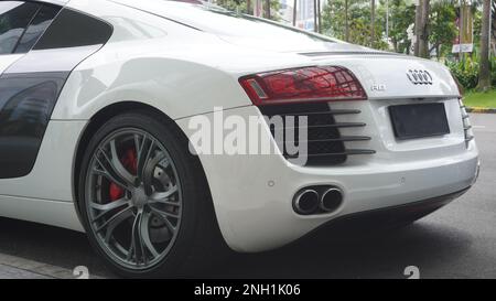 Surabaya, East Java, Indonesia - February, 2023 : elegant and luxurious sports car Audi R8 white color Stock Photo