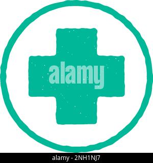 Green medical cross icon. Medicinal and pharmacy sign. Vector icon.. Rubber stamp style. Vector illustration Stock Vector