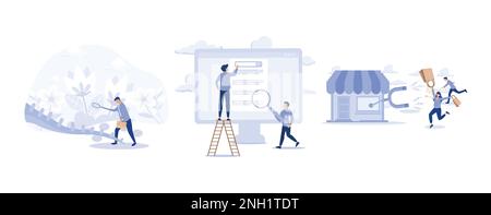 SEO strategy or marketing strategy to focus on specific keywords concept. drive sale growth or attract new target,set flat vector modern illustration Stock Vector