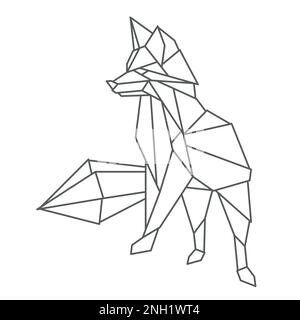 Fox poses standing. Geometric linear wild animal. Abstract minimalistic illustration. Stylish modern clipart for design of branded products. Isolated Stock Vector