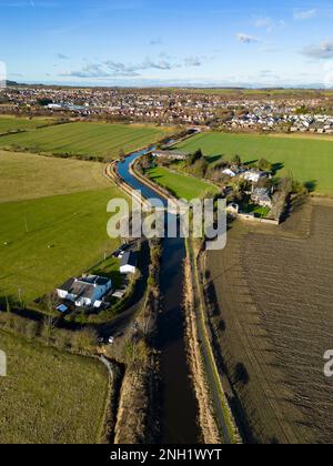 Aerial view from drone of Union Canal at Broxburn, West Lothian, Scotland, UK Stock Photo