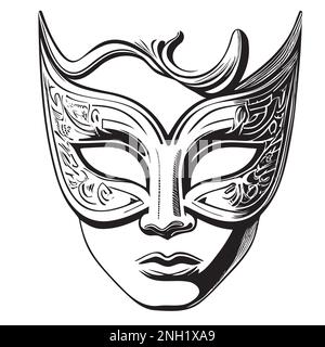 Theatricalmask hand drawn engraving style sketch Vector illustration Festival Stock Vector