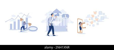 Customer insight, Email marketing announcing promotion digital social media for marketing campaign or advertising concept.set flat vector modern illus Stock Vector