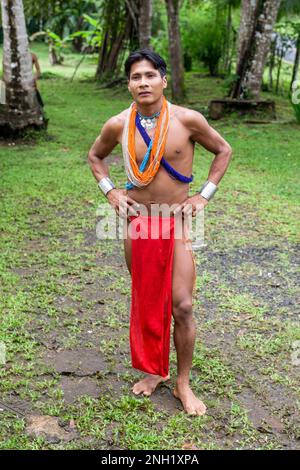 A young indigenous Embera man in traditional dress in Panama. Stock Photo