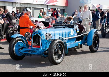 David Cooke's 1934, Alfa Romeo 8C Monza, in the National Paddock, at the 2022 Silverstone Classic - Stock Photo