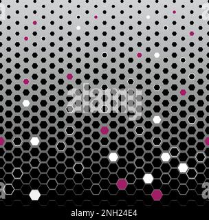 Abstract geometric graphic halftone hexagon pattern. Futuristic background. Minimal 80s Style Dynamic Tech Wallpaper. Vector illustration Stock Vector
