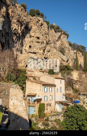 Cotignac is a French village in the Var department of the Provence-Alpes-Côte d'Azur region. It is famous for its troglodyte dwellings that are carved Stock Photo