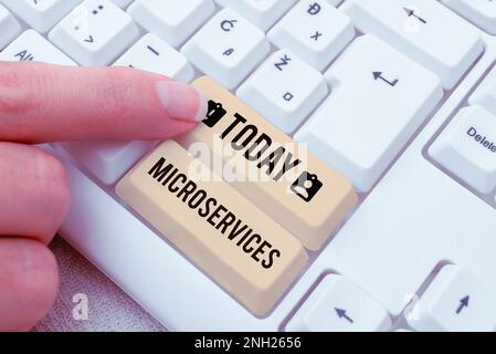 Handwriting text Microservices. Word for Software development technique Building single function module Stock Photo
