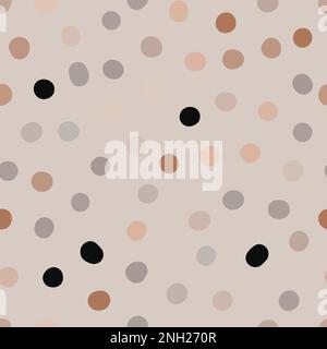 Seamless neutral polka dots pattern. Brown hand-drawn circles on beige background. Abstract points ornament. Vector boho dotted illustration for wallp Stock Vector