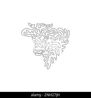 Single one curly line drawing of cute cow abstract art. Continuous line drawing graphic design vector illustration of the domesticated cow for icon Stock Vector