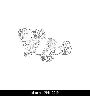 Single swirl continuous line drawing of frisky clownfish abstract art. Continuous line drawing design vector illustration style of beautiful clownfish Stock Vector