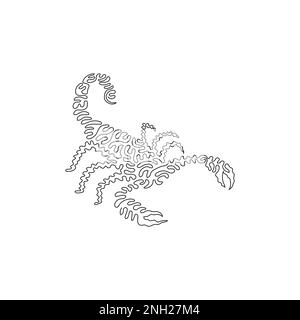 Single curly one line drawing of creepy scorpion abstract art. Continuous line draw graphic vector illustration of the venomous scorpion for icon Stock Vector