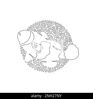 Continuous curve one line drawing of beautiful clownfish abstract art in circle. Single line editable stroke vector illustration of adorable clownfish Stock Vector