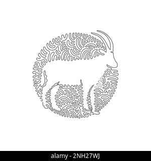 Continuous curve one line drawing of cute antelope abstract art in circle. Single line editable stroke vector illustration of antelope with beautiful Stock Vector