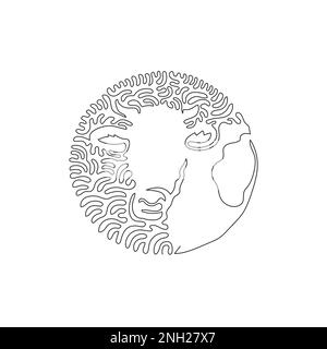 Continuous curve one line drawing of cute cow abstract art in circle. Single line editable stroke vector illustration of friendly domesticated cow Stock Vector