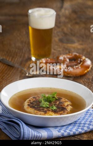 Austrian Cheese Dumpling Soup On Wood Stock Photo