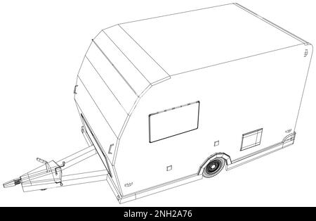 Camping trailer vector. Outline line isolated illustration Stock Vector