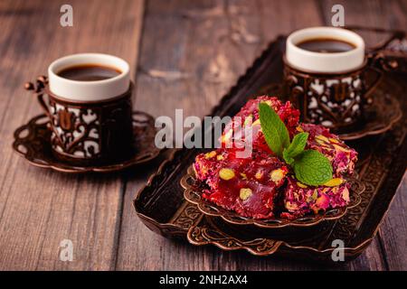 Turkish Delight and Traditional Turkish Coffee. Stock Photo