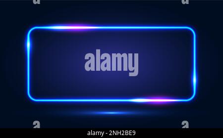 Neon rectangular frame with shining effects on a dark blue red background. Stock Vector