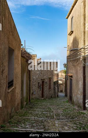 A characteristic alleyway in Erice medieval village, Sicily Stock Photo