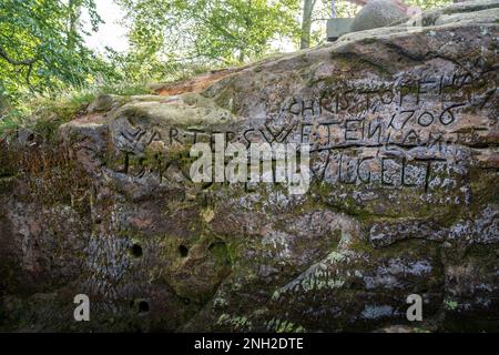 Room with inscriptions from 1706 a tNeurathen Castle near Bastei Bridge (Basteibrucke) - Saxony, Germany Stock Photo