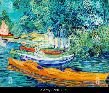 Vincent van Gogh's Bank of the Oise at Auvers (1890) famous painting. Original from the Detroit Institute of Arts. Stock Photo