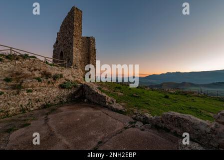 Panoramic view from Cefalà Diana castle ruins at dusk, Sicily Stock Photo