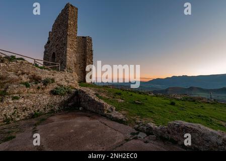 Panoramic view from Cefalà Diana castle ruins at dusk, Sicily Stock Photo