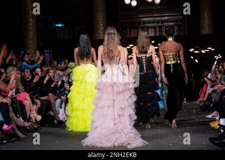 London, UK. 19th Feb, 2023. Models walk the runway during Aadnevik Autumn Winter 2023 show at London Fashion Week in London. Credit: SOPA Images Limited/Alamy Live News Stock Photo