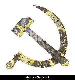 Old weathered steel Russian hammer and sickle symbol isolated on a white background Stock Photo