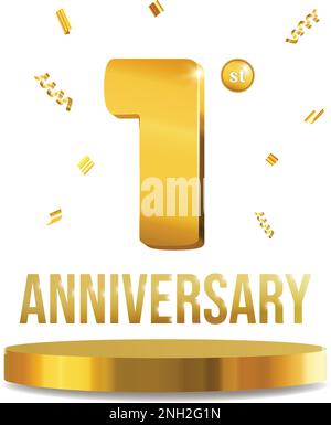 Anniversary celebration 3D numbers golden composition 1 year realistic vector Stock Vector