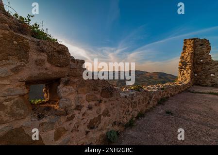 Panoramic view from Cefalà Diana castle ruins at dusk, Sicily Stock Photo