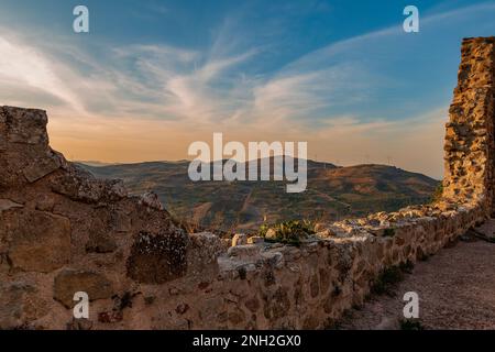 Panoramic view from Cefalà Diana castle ruins at dusk, Sicily Stock Photo