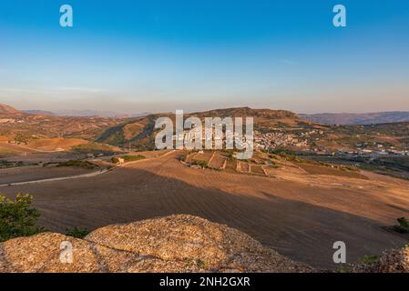 Panoramic view on Villafrati village from Cefalà Diana castle, Sicily Stock Photo