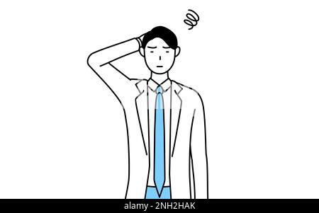 A man doctor in white coats scratching his head in distress. Stock Photo