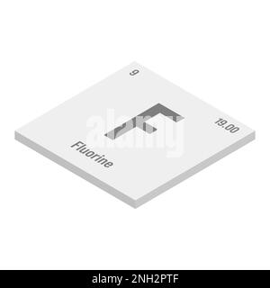 Fermium, Fm, gray 3D isometric illustration of periodic table element with name, symbol, atomic number and weight. Synthetic radioactive element with potential uses in scientific research and nuclear power. Stock Vector