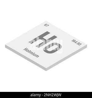 Hassium, Hs, gray 3D isometric illustration of periodic table element with name, symbol, atomic number and weight. Synthetic element with no known commercial or industrial uses, but has been used in scientific research. Stock Vector