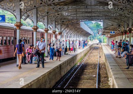 Sri Lanka, Kandy train station on The Kandy to Ella railway through the Sri Lankan hill country Stock Photo