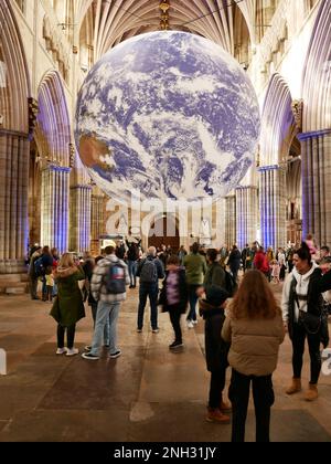 Gaia, a touring artwork by artist Luke Jerram, presented in Exeter Cathedral, Exeter, Devon UK Stock Photo