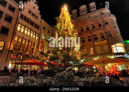 Christmas Tree in the Fischmarket area of Cologne City; North Rhine-Westphalia; Germany; Europe Stock Photo