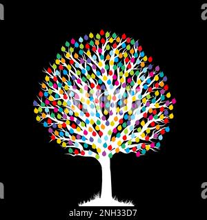 Tree with colored leaves isolated on black background Stock Vector