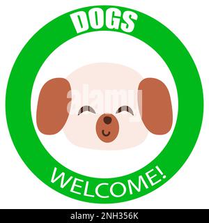 Vector illustration of pet friendly label. Stamp or sticker with dog welcome text. Vet clinic, shop label, sticker Stock Photo