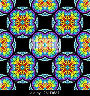Seamless pattern with stained-glass window in gothic style. Medieval mosaic tile texture. Stock Vector