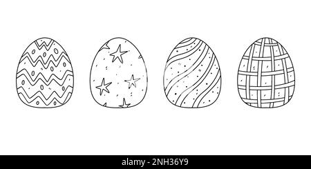 Set of Easter eggs in hand drawn doodle style. Coloring book for children Stock Vector