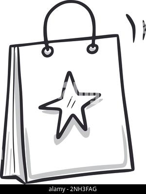 Reward bonus shopping box doodle icon. Shopping bag hand drawn sketch style icon. Loyalty program, gift point doodle drawn concept. Vector illustration. Stock Vector
