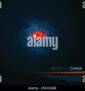 Electric circuit perspective China blue microchip Stock Vector